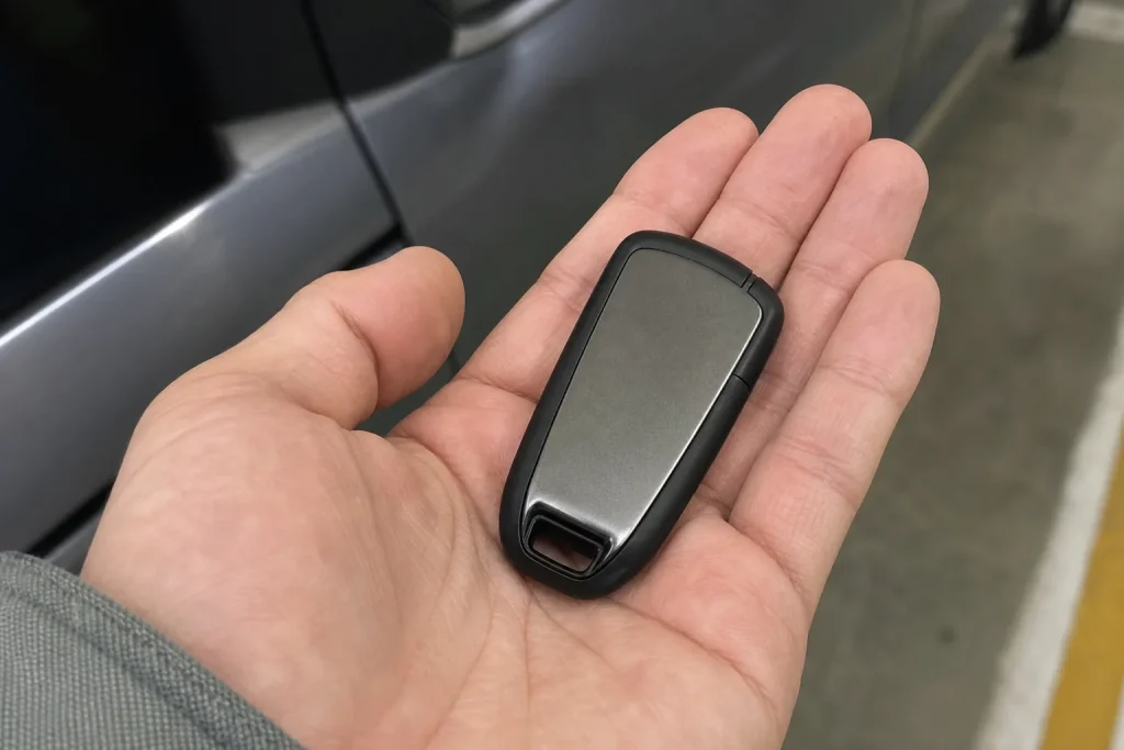 En hand håller ett bilnyckelknippe i ett dämpat parkeringsgarage, fem saker att hålla koll på inför börsöppning.